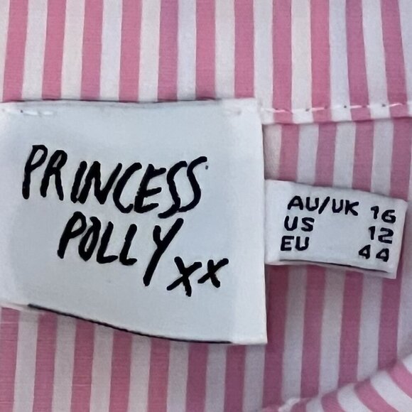 Princess Polly Chloe Button Down Poplin Shirt Long Sleeve Pink Stripe Size 12 - Picture 4 of 7